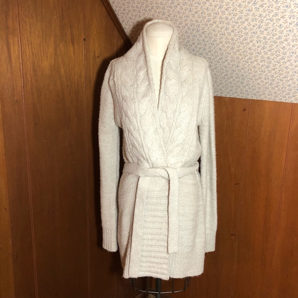 Apt 9 Long Wrap Belted Sweater Oatmeal Size S